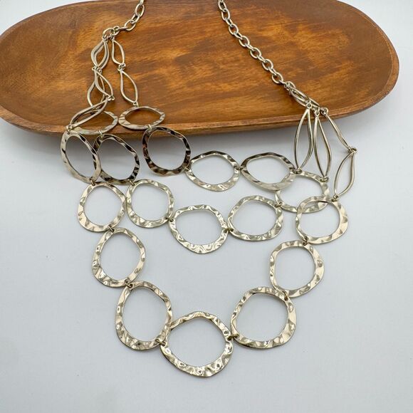 Vintage Hammered Circle Multistrand Necklace Texture Retro Spherical Modernist - Picture 3 of 10